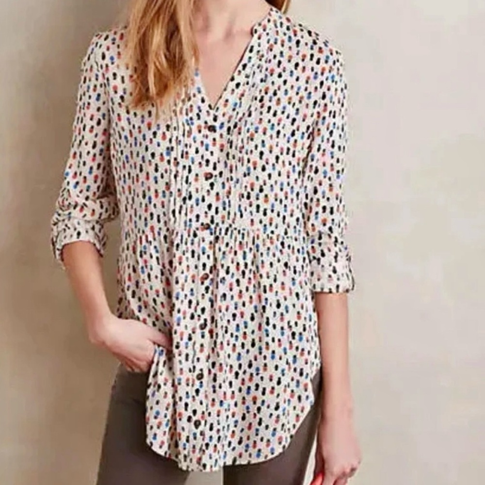 Anthropologie Maeve | Button Down Blouse | Small | Top Hat | Calia | Pintuck
